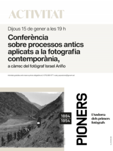 Cartel de conferencia sobre procesos fotográficos antiguos en Andorra