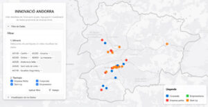 Mapa interactivo de empresas innovadoras en Andorra con clasificación por ubicación y tipo.