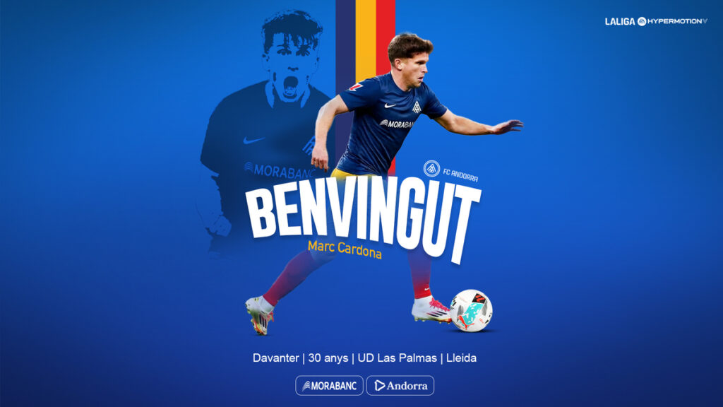 Marc Cardona, nuevo delantero del FC Andorra, en acción durante un partido.