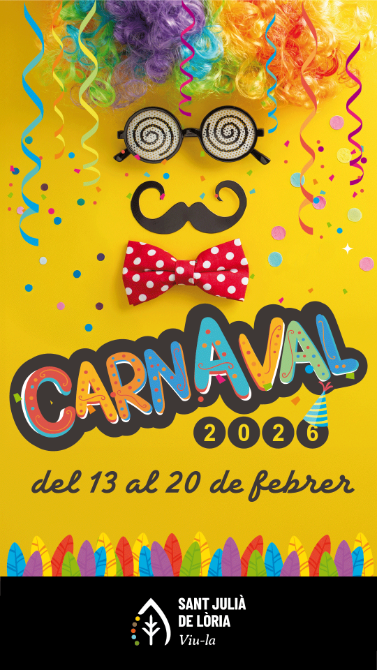 Cartel del carnaval escolar en Sant Julià de Lòria con colores vibrantes.