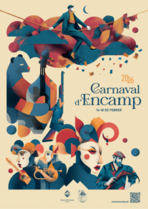 Cartel del Carnaval d'Encamp 2026 con personajes festivos y colores vibrantes.