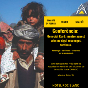 Cartel de la conferencia sobre el genocidio kurdo en Escaldes-Engordany