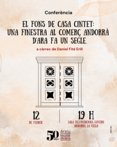 Cartel de conferencia sobre el patrimonio comercial andorrano del siglo XX