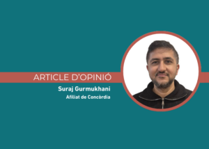 Retrato de Suraj Gurmukhani, afiliado de Concòrdia, en un artículo de opinión.