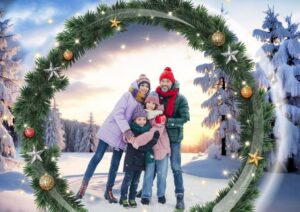 Familia disfrutando de una experiencia mágica en un paisaje nevado