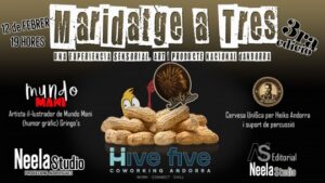 Cartel del evento Maridatge a Tres en Andorra con arte y productos locales