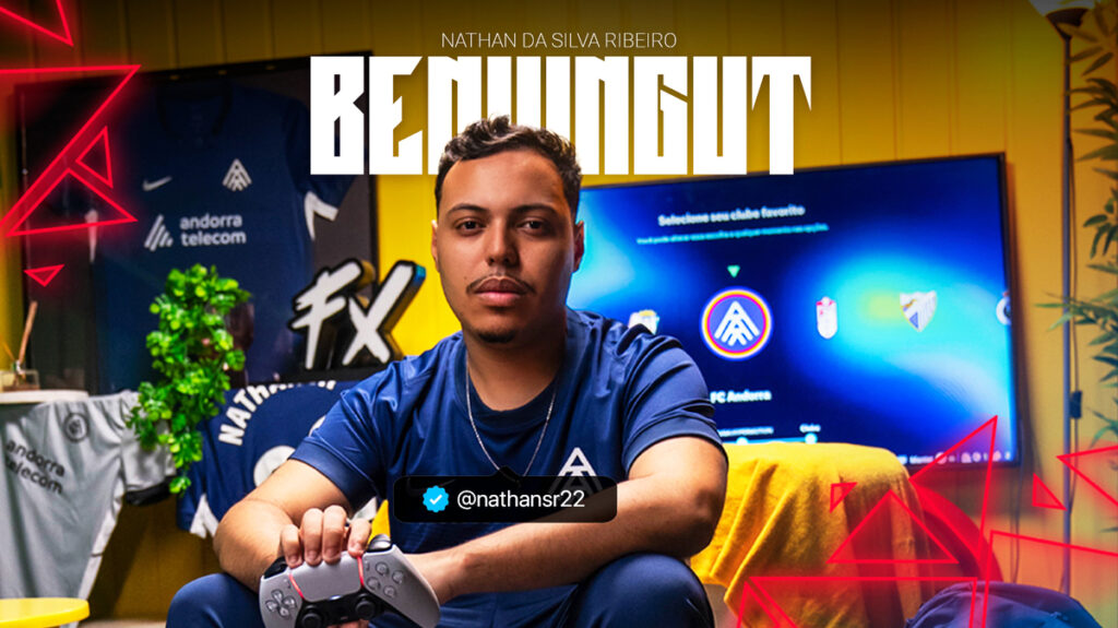 Nathan da Silva Ribeiro con controladora de videojuegos en ambiente de eSports