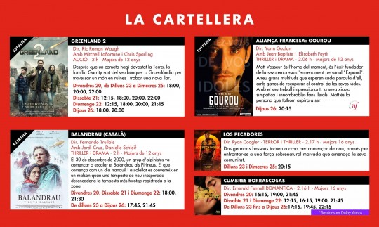 Cartelera de programación de los Cinemes Illa Carlemany en febrero de 2026