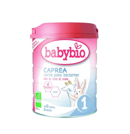 Envase de leche en polvo para lactantes de Babybio con etiqueta clara
