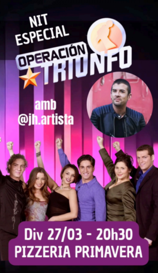 Cartel de evento musical en Pizzeria Primavera con artistas de Operación Triunfo