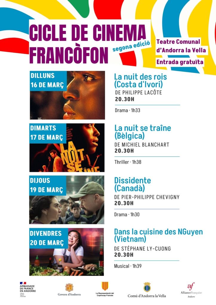 Cartel del ciclo de cine francófono en Andorra con fechas y películas
