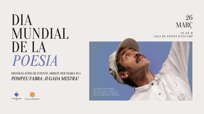 Cartel del Día Mundial de la Poesía en Encamp con actor y texto