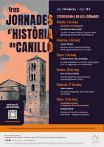 Cartel de las primeras Jornadas de Historia de Canillo en Cal Federico