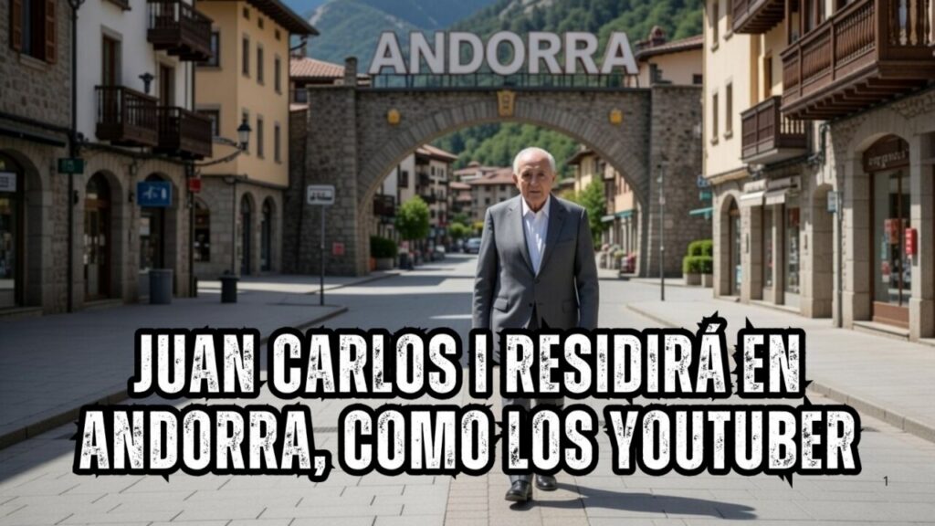 Juan Carlos I en una calle de Andorra con cartel de la ciudad.