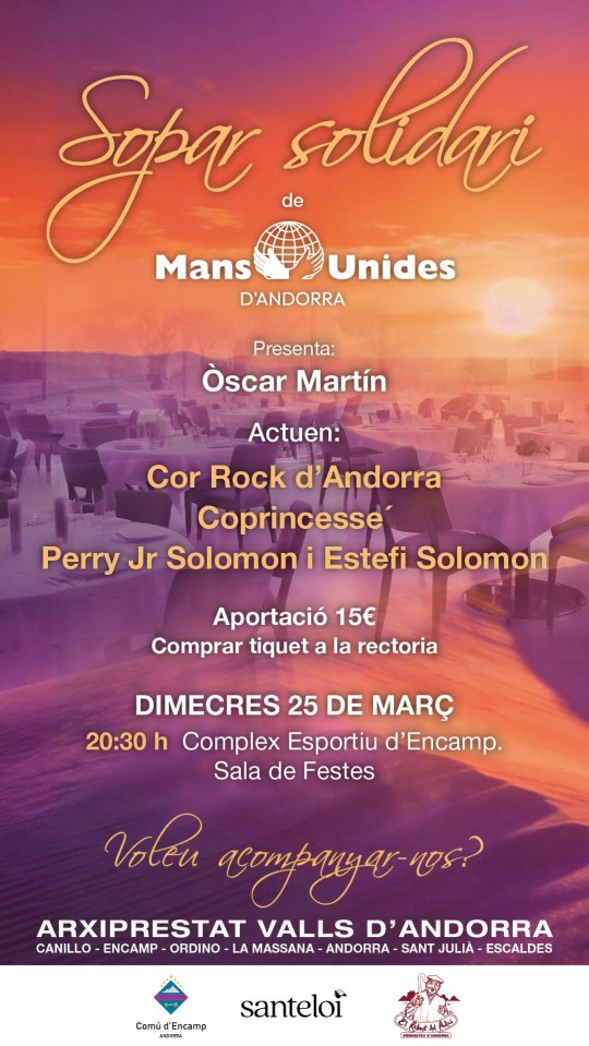 Cartel del sopar solidari a favor de Mans Unides en Encamp