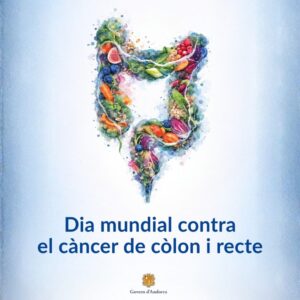 Ilustración colorida del intestino con frutas y verduras para el Día Mundial del Cáncer de Colon