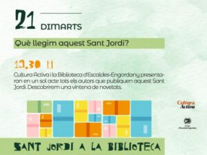 Cartel del evento literario para Sant Jordi en Escaldes-Engordany