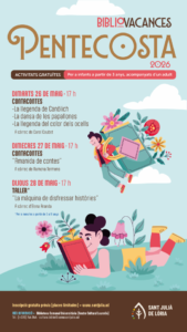 Cartel de actividades infantiles en la Biblioteca de Sant Julià de Lòria para Pentecostés 2026