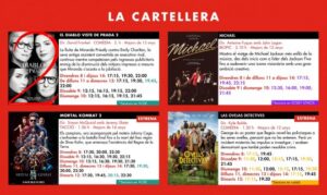 Cartelera de películas en los Cinemes Illa Carlemany de Escaldes-Engordany