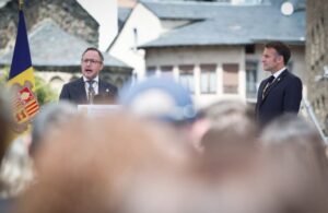Emmanuel Macron durante su discurso en Andorra la Vella sobre la integración a Europa.