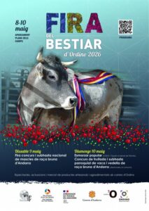 Cartel de la Fira del Bestiar d'Ordino 2026 con una vaca y flores