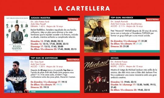 Cartelera de películas en los Cinemas Illa Carlemany de Escaldes-Engordany