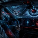 Interior de un coche moderno con tecnología de vigilancia avanzada