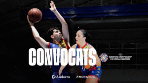 Jugadores del BC MoraBanc Andorra en acción durante el campeonato de baloncesto