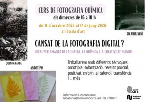 Cartel del curso de fotografía química en Andorra la Vella con técnicas manuales