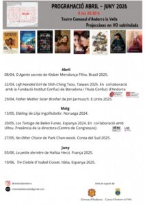 Cartel de programación del Cineclub de les Valls para abril a junio de 2026