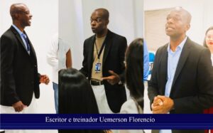 Uemerson Florencio hablando sobre valores organizacionales en una reunión