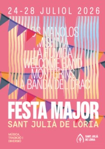 Cartel de la Festa Major de Sant Julià de Lòria con actividades y fechas