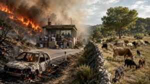 Incendio forestal en Madrid con ganado en el campo