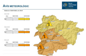 Mapa de aviso meteorológico por altas temperaturas en Andorra