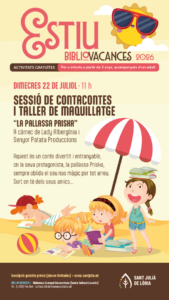 Cartel del taller de cuentos y maquillaje para niños con la pallassa Priska.