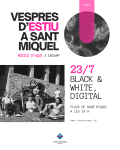 Cartel de conciertos gratuitos en Sant Miquel, Encamp, verano 2026.