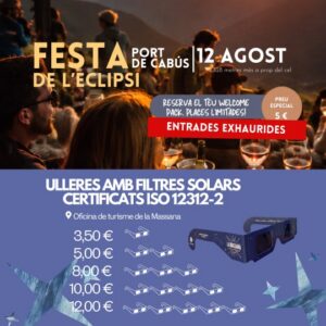 Cartel de la Festa de l’Eclipsi en el Port de Cabús con información del evento