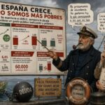 Gráfico sobre economía española con marino y profesora discutiendo