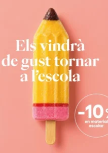Polo de hielo en forma de lápiz con mensaje sobre volver a la escuela