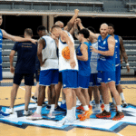 Jugadores del MoraBanc Andorra en entrenamiento en pista