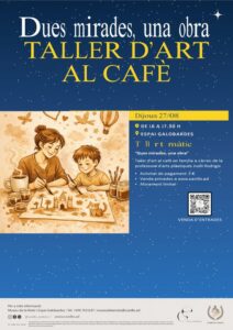 Cartel del taller de arte familiar en Canillo con niños pintando.