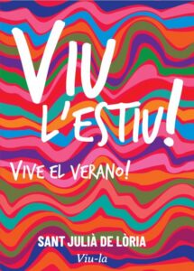 Cartel colorido del programa de actividades de verano en Sant Julià de Lòria