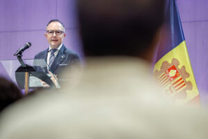 Xavier Espot durante su discurso sobre sostenibilidad en Andorra