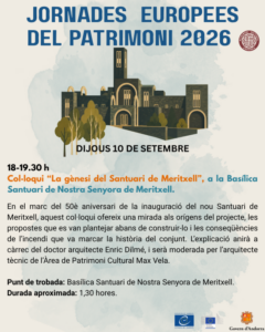 Cartel del coloquio sobre el Santuari de Meritxell en 2026