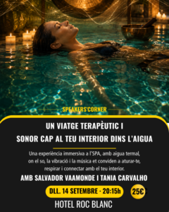 Mujer disfrutando de un spa con agua termal y música relajante