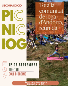 Participantes en un picnic de yoga al aire libre en Ordino