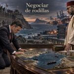 Un hombre de rodillas frente a un mapa de España y Marruecos