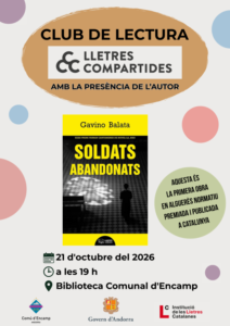Cartel ilustrado del club de lectura Lletres Compartides con Gavino Balata y Soldats abandonats
