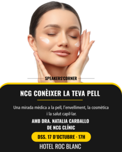 Mujer aplicando crema en su rostro durante una charla sobre cuidado de la piel