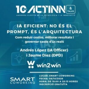 Cartel de la conferencia sobre arquitecturas eficientes en inteligencia artificial en Andorra la Vella.